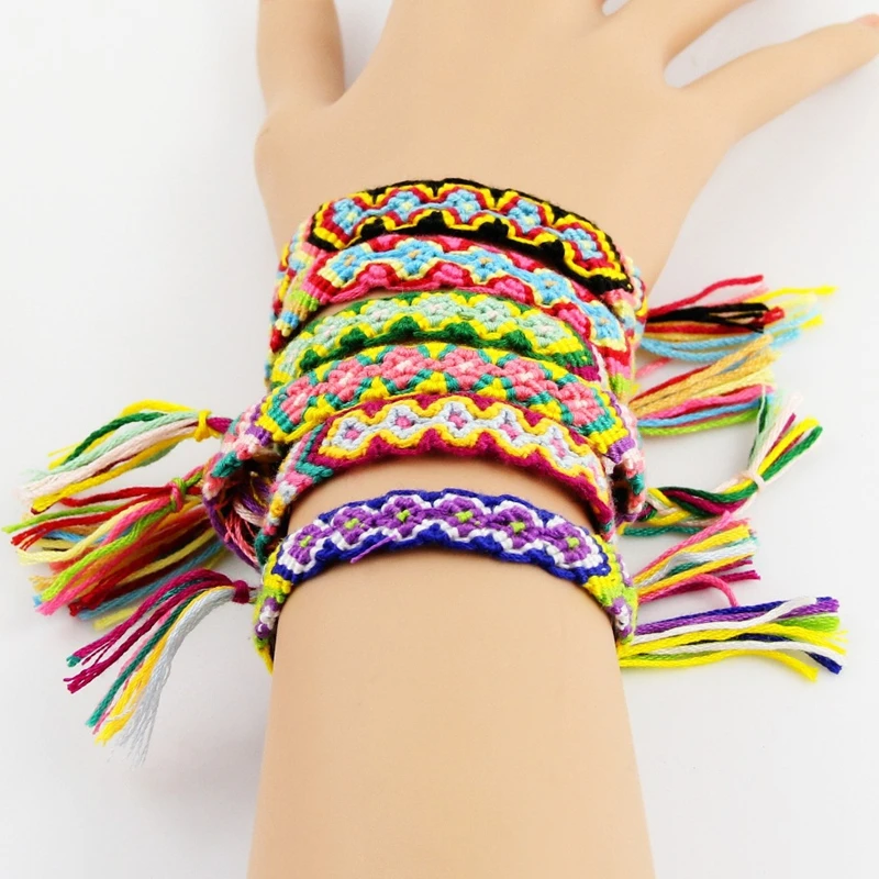 

CirGen,Handmade Colorful Rainbow Weave Pattern Design Cotton Rope String Charm Strand Bracelet Bangle women Jewelry,B20