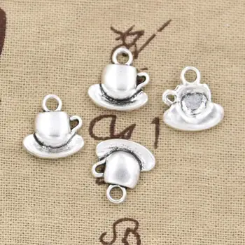 

20pcs Charms Coffee Tea Cup And Saucer 15x14mm Antique Silver Color Pendants Making DIY Handmade Tibetan Silver Color Jewelry