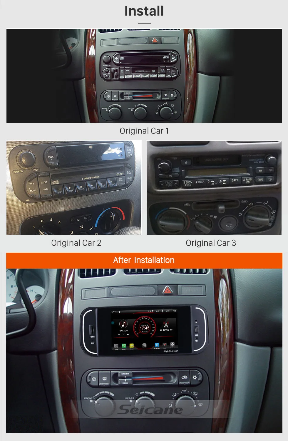 Seicane 5 дюймов HD Android 8,1 One Din HD сенсорный экран стерео с gps функцией для 2001-2007 Chrysler 300 м PT Cruiser Sebring