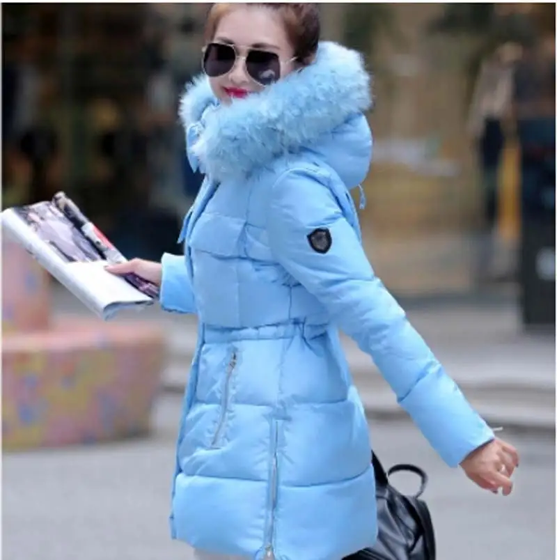 Новые женские зимние модные роскошный меховой воротник теплые пальто зимняя куртка женская длинная верхняя одежда толстая хлопковая куртка AE487 - Цвет: Синий