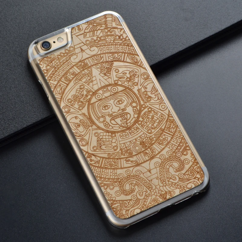 Aztec Calendar Case For IPhone 6 S 7 8 Plus X real Wooden Cover For