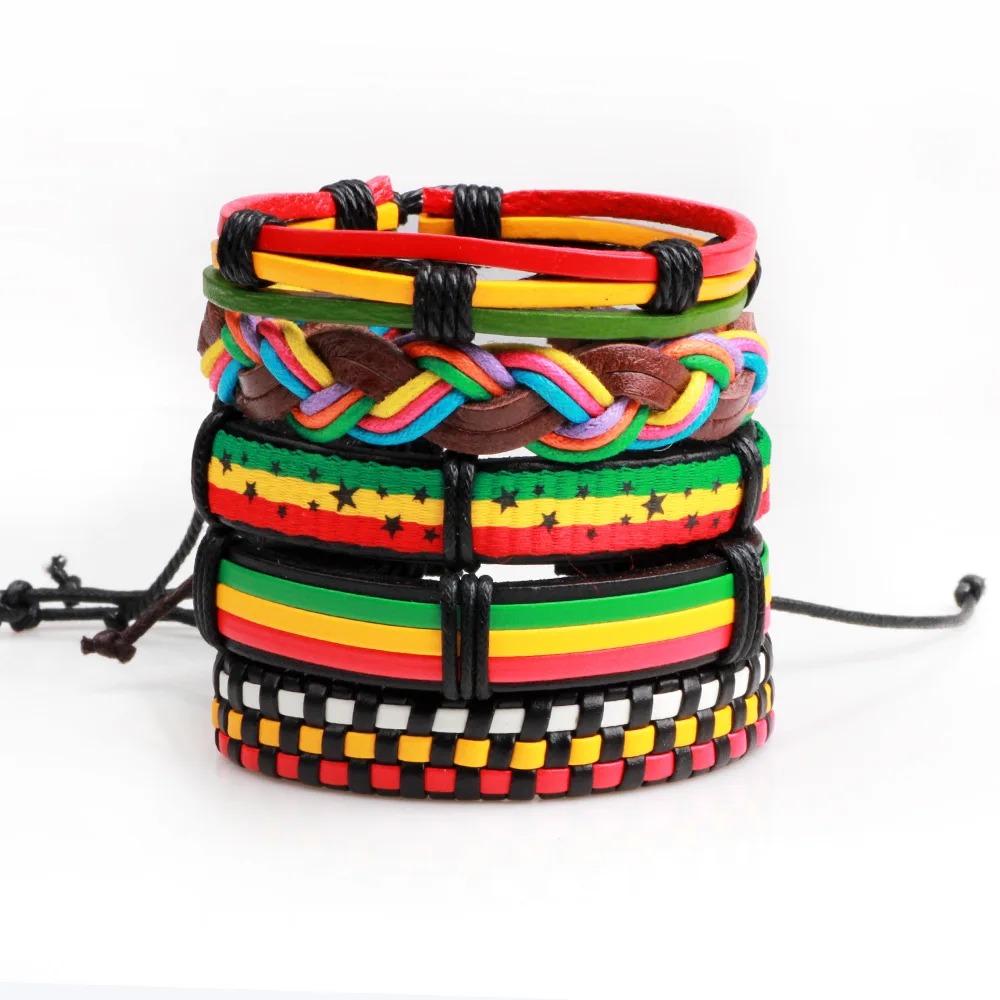 

dankaishi 5pcs/set Handmade Braided Genuine Leather PU Hemp Rope Punk Vintage Women Casual Bracelets Men Gift Jewelry