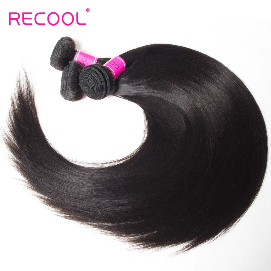 Recool волосы малазийские прямые пряди с закрытием кружева Фронтальная 3 Remy