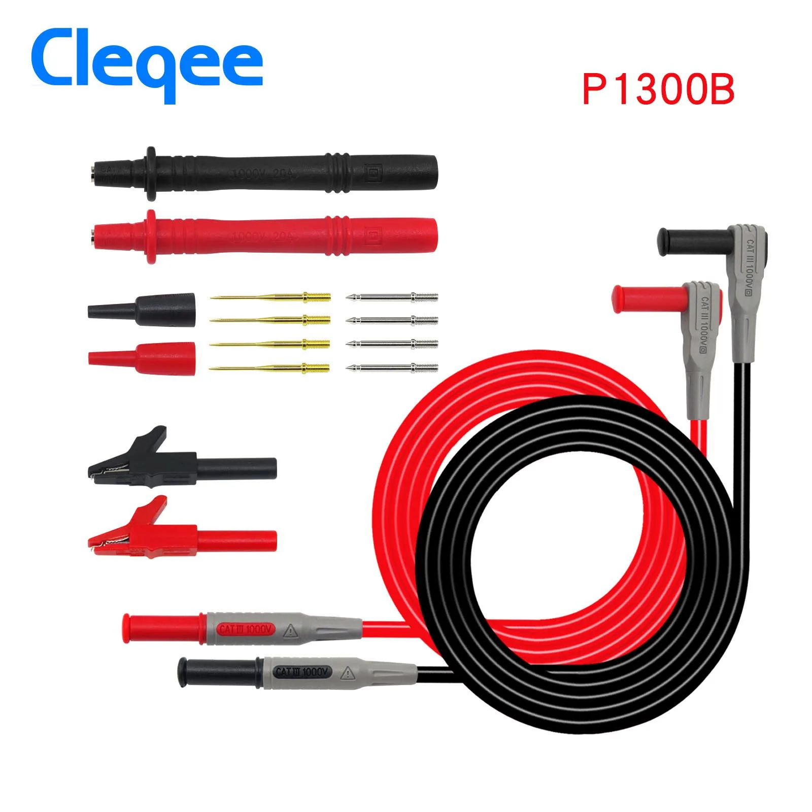 P1300B Сменный мультиметр Серии Cleqee P1300, зонды, тестовый крюк и набор тестовых проводов, 4 мм, штепсельная вилка типа "банан", Тестовые провода с зажимом "крокодил" - Цвет: P1300B