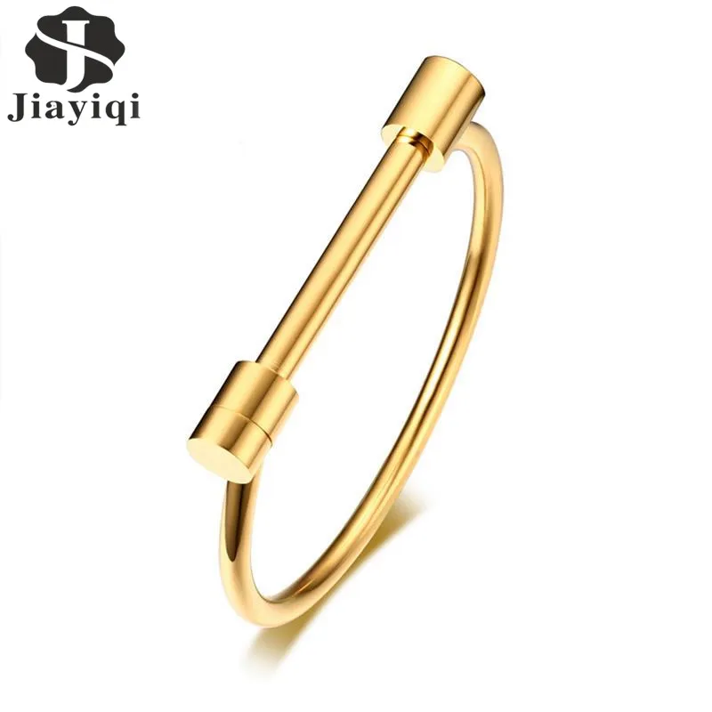 

Jiayiqi Fashion Shackle Screw Cuff Bracelet Stainless Steel Bracelets Bangles For Women Jewelry Silver Gold Black Colors