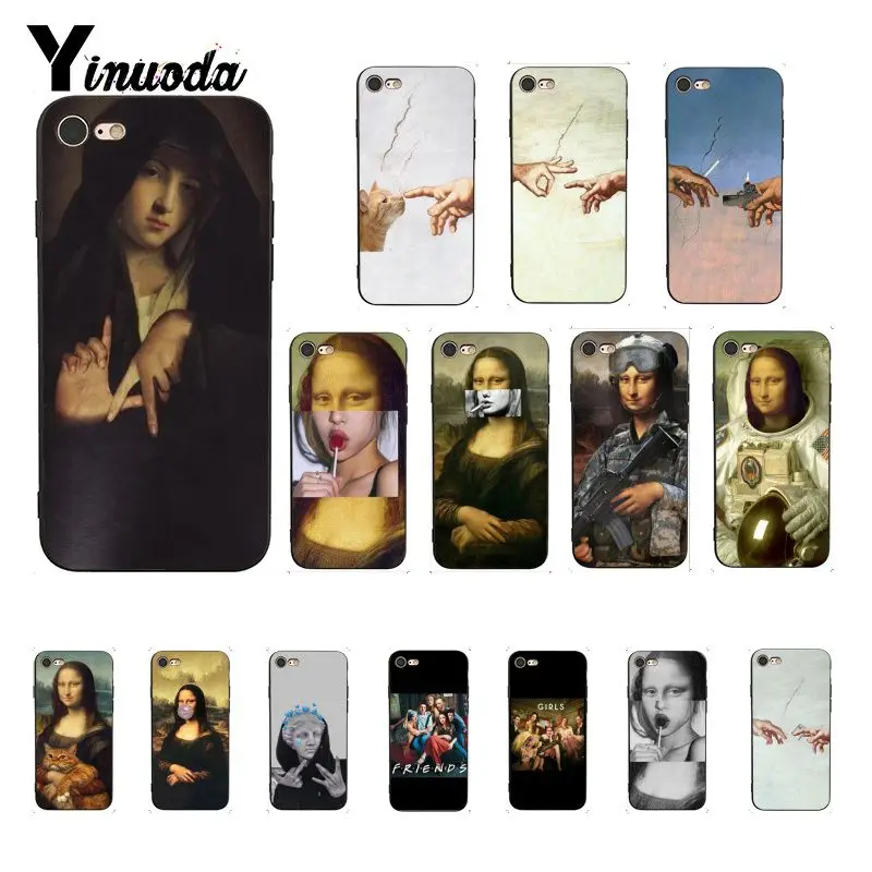 Yinuoda Забавный чехол для телефона Leonardo da Vinci Mona Lisa Pat Cat Art iPhone 8 7 6 6S 6Plus X XS MAX 5 5S SE XR 10 11