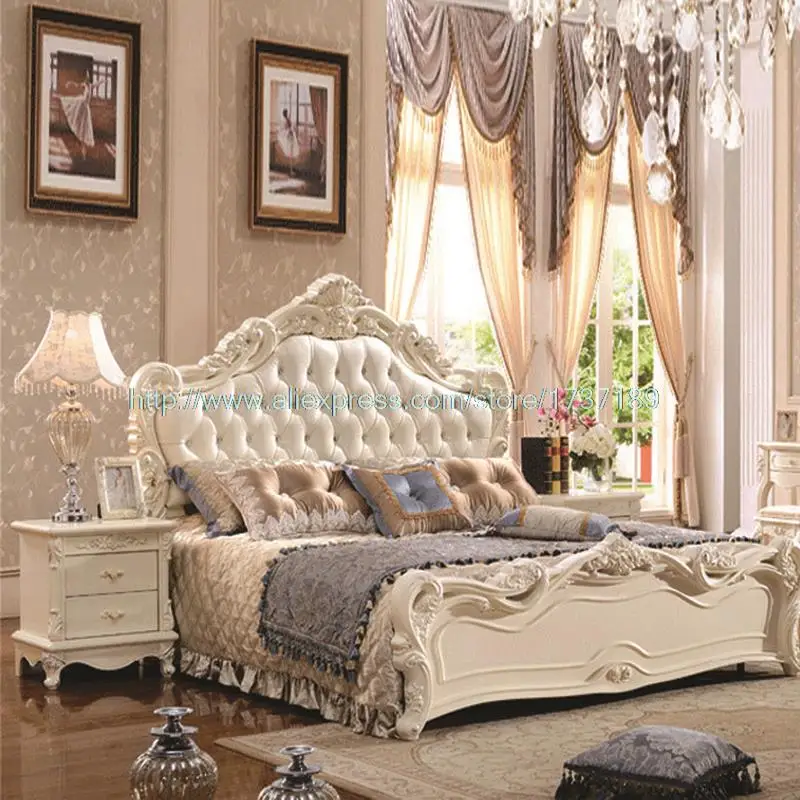 French Leather Luxury Double Bed 1.8 m marriage White Bed