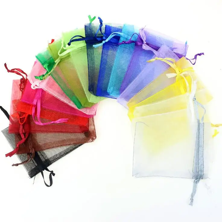 500 шт./партия,, 9x12 см, разноцветный шнурок из органзы Мешочки для украшений, Рождественская упаковка, сумка для свадебных конфет