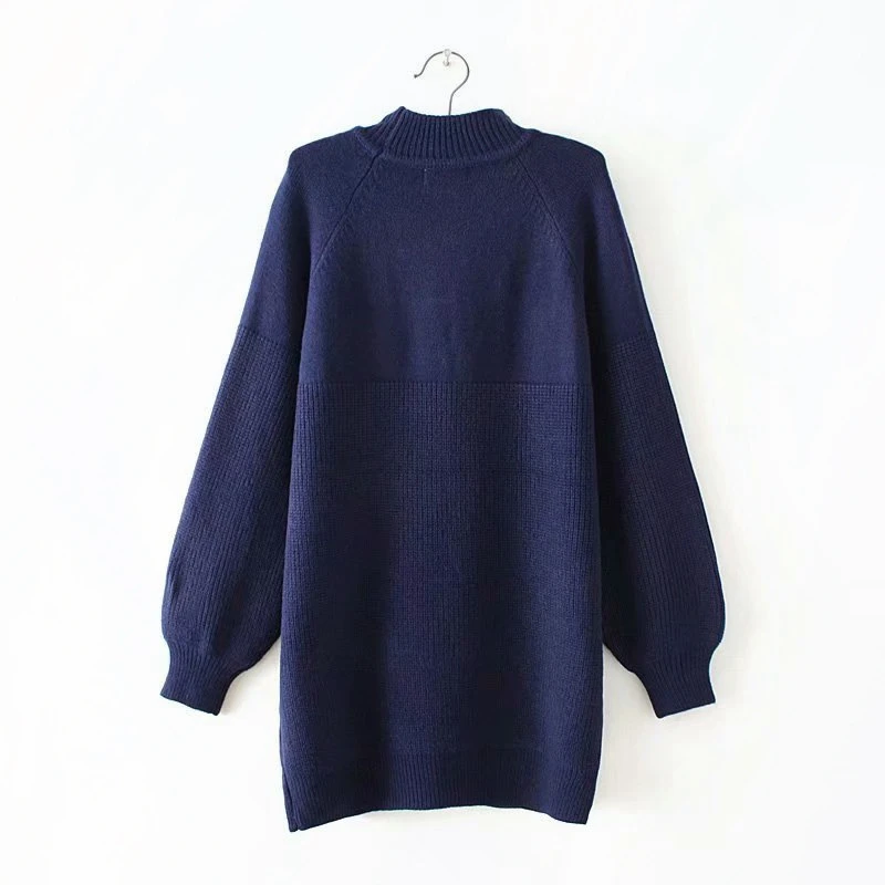 Pearls Turtleneck Sweater Knitted Pullovers Plus Size Casual Solid Loose Long Sleeve Women Sweater Pink Blue KKFY2814