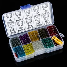 Viecar предохранители для автомобиля среднего размера с зажимом в коробке 2A 3A 5A 7.5A 10A 15A 20A 25A 30A 40A Ампер цинк ассортимент Mid автоматический тип лезвия предохранитель 100 шт