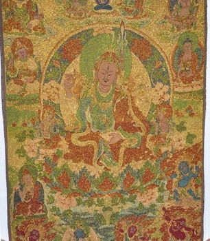 

35"Tibet Silk Embroidery Art Tangka Padmasambhava god buddha statue thangka