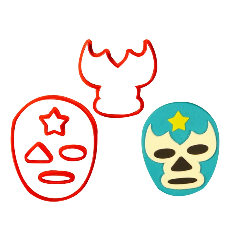 Мультяшная маска Lucha Libre резак для печенья на заказ 3D Печатный набор Fondant Cupcake Top