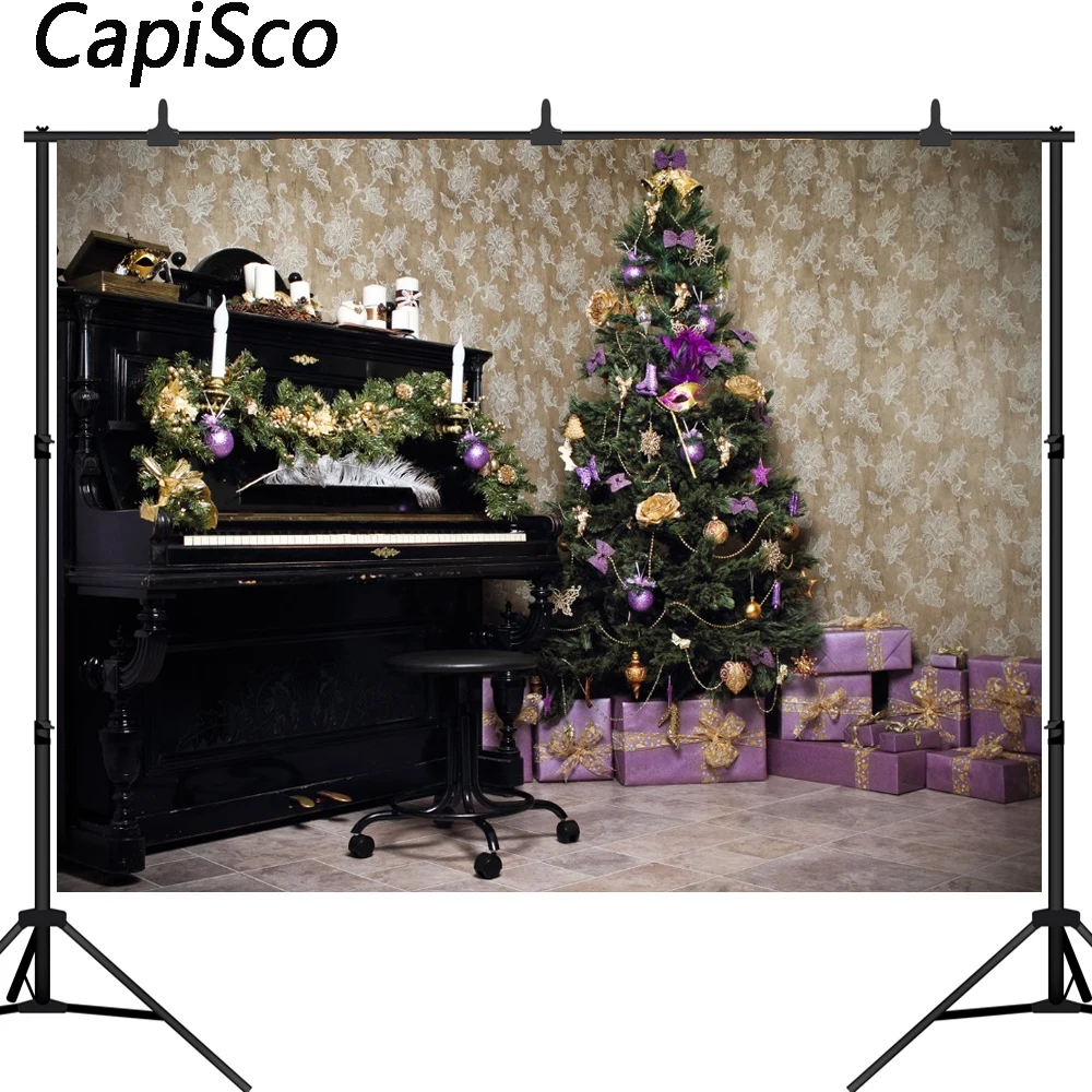 

Capisco photography backdrop piano Purple gift box Christmas backgrounds Computer Printed Photography backdrops for Photo studio