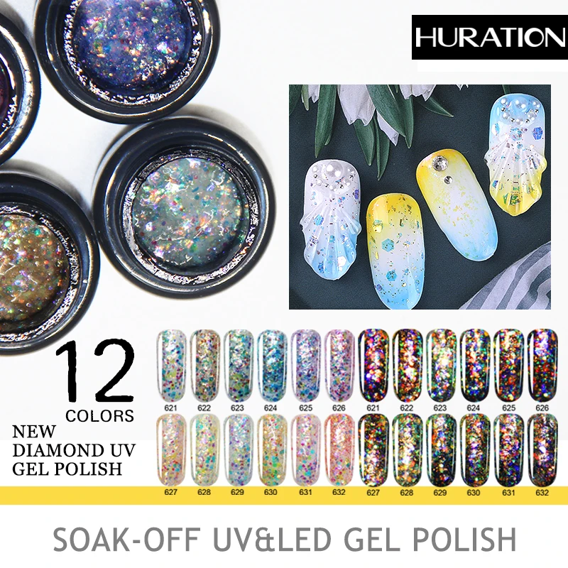 

Huration Glitter Diamond 5ml New Gel Nail Polish Semi Permanent UV Enamel Stamping Painting Gellak Shiny Base Top Lucky Lacquer