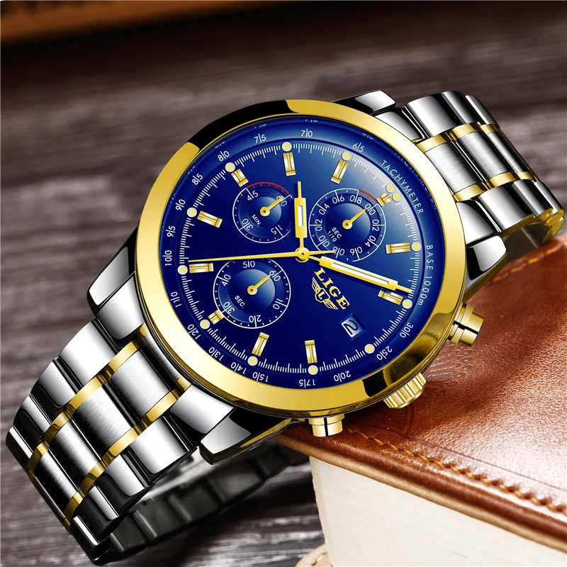 LIGE Watch Men Fashion Sport Quartz Clock Mens Watches Top Brand Luxury Full Steel Business Waterproof Watch Relogio Masculino