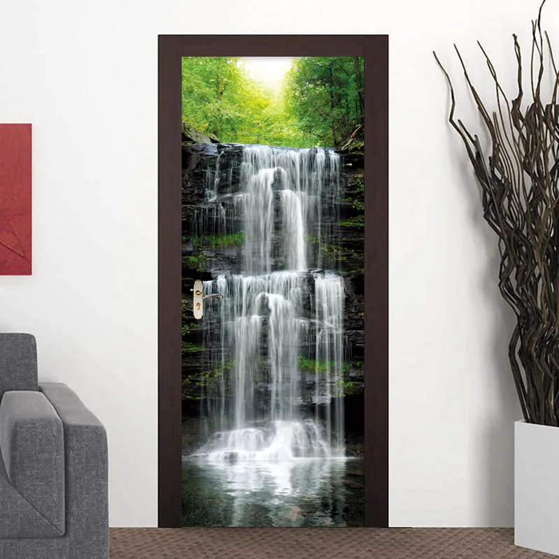 PVC Self-Adhesive Waterproof Door Sticker Classic Waterfalls Landscape Murals Wallpaper Living Room Creative DIY Wall Sticker 3D creative zen hybrid pro classic