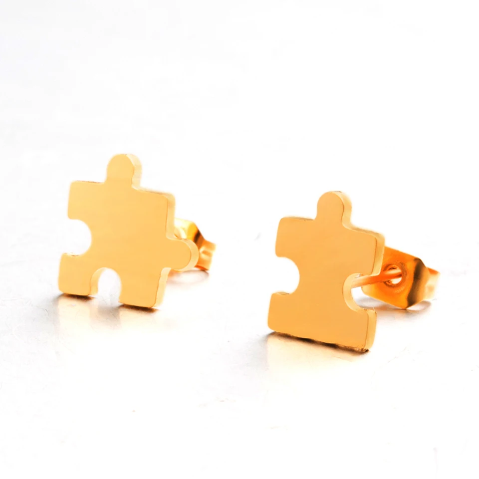 

Charm Jigsaw Best friend Stainless steel Women's Stud Earrings Fashion Golden & Silver BBF Jigsaw Earrings for women jewelry