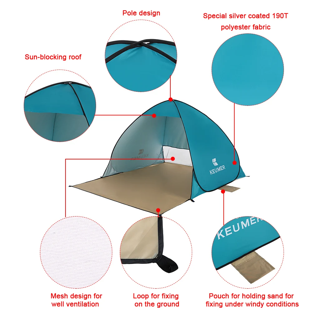 KEUMER открытый пляжный тент 1-2 человек всплывающий открытый тент портативный водонепроницаемый УФ-защитный тент укрытие для кемпинга рыбалки