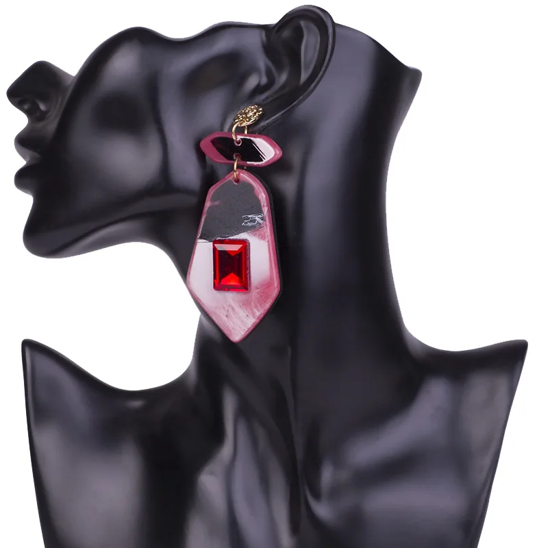 GuanLong Vintage Fashion Drop Resin Earrings Women Big Long Geometric Brown Acrylic Metal Earring With Crystal Wedding Jewelry (4)