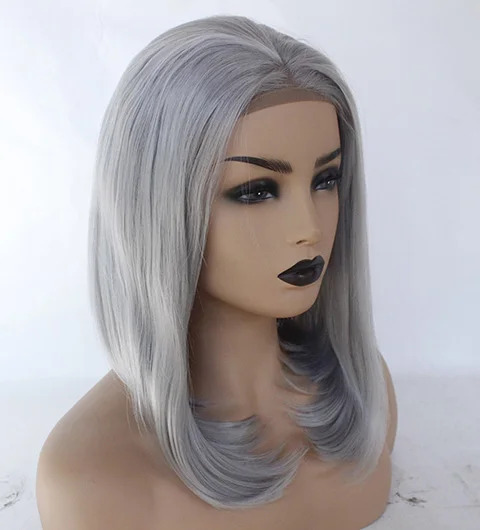 Glueless Synthetic Lace Front Bob Wig Reddish Silver Grey Short Hair Style Straight Replacement Wig Heat Resistant Fiber Wig-13