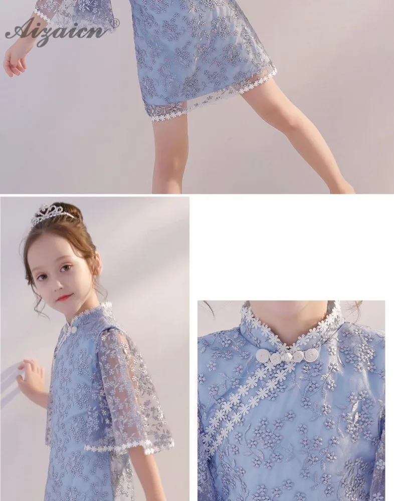 Дети Cheongsam китайское платье Новинка 2019 года кружево Qi Pao Восточный стиль маленький костюм принцессы Chinoise нарядные платья для девочек Qipao