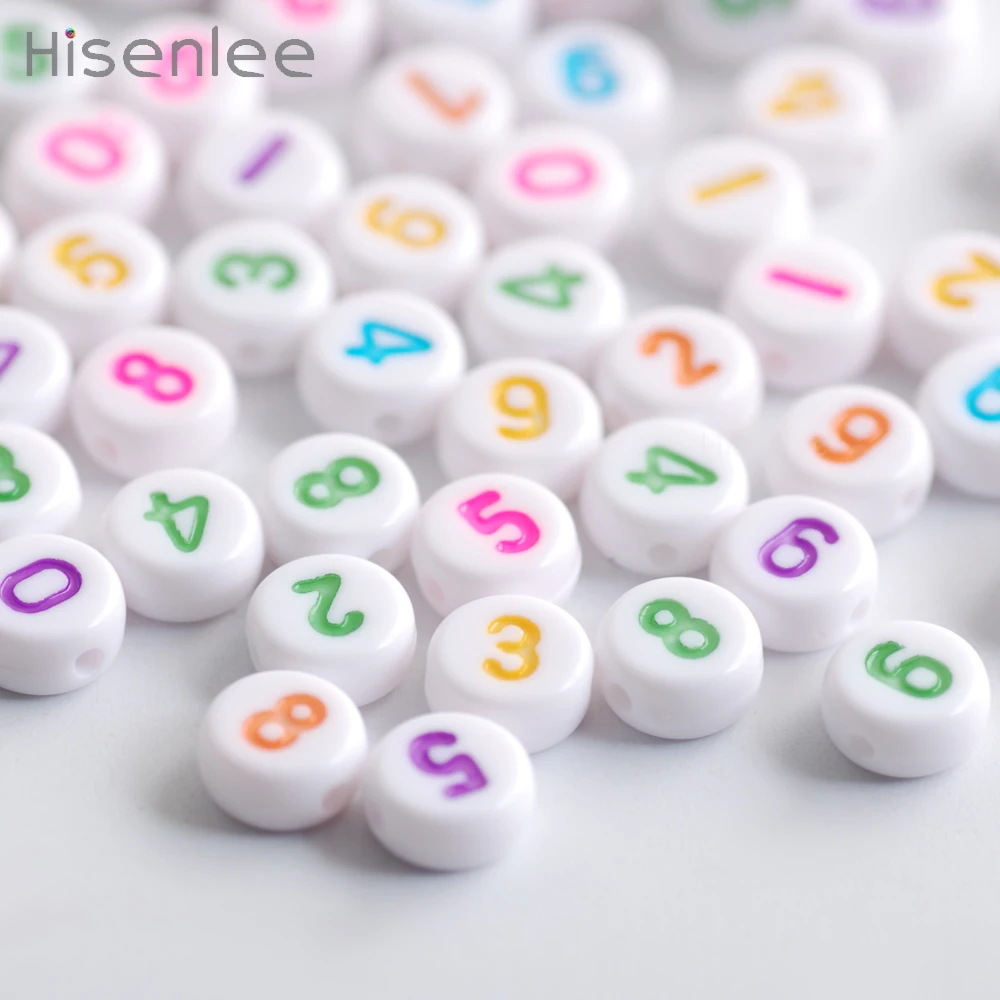 

Hisenlee Color fonts 4x7mm 300 pcs Oblate circle Random white Arabia numbers Packing DIY beads