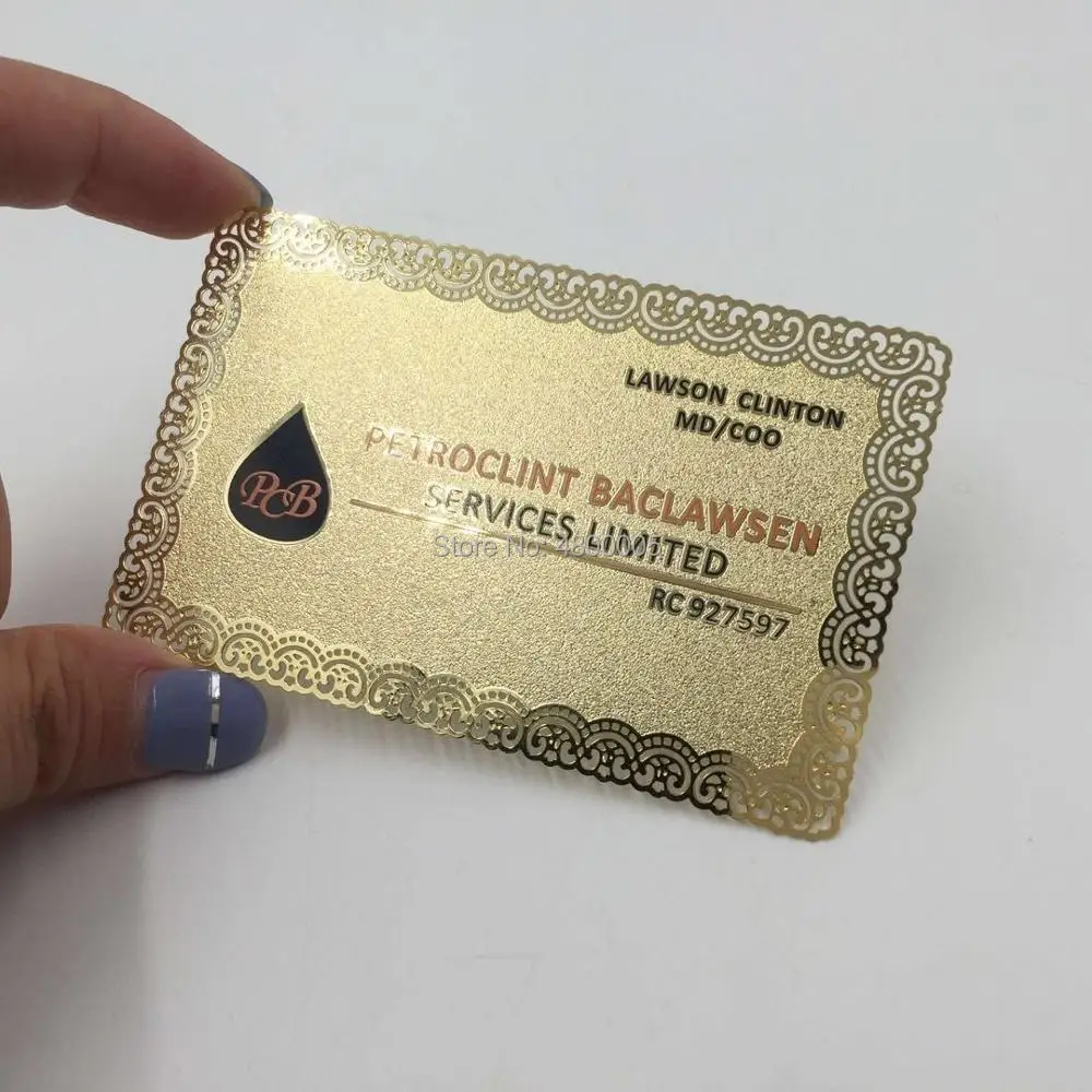 Discount beautiful outline cutting out Frosted/sandpaper base gold metal cards manfacture