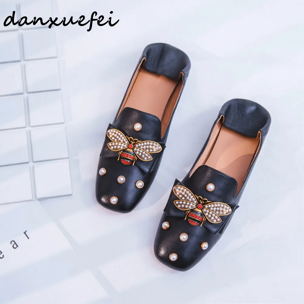 leather loafer with bee