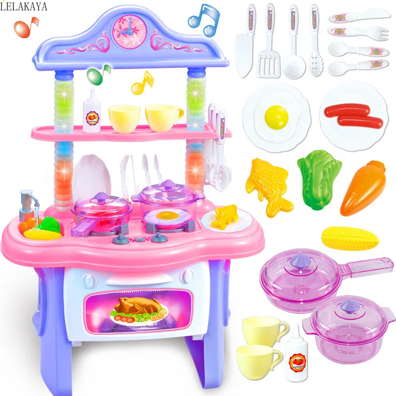 

57cm Simulation Baby Fashion Pretend Play Cartoon Cosplay Kitchen Toys Set Children's Music Kitchen Flashing Dishwash Table New