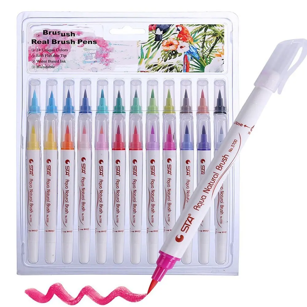 

Water Brush Pen in Art Marker 24 Colors Pens Set Coloring Brush with Soft Flexible Tips Color Paint Markers for Painting Drawing