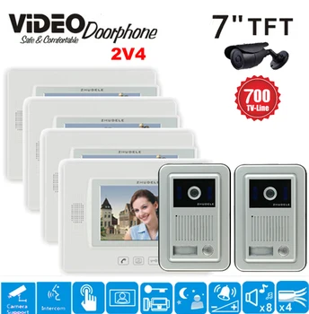 

ZHUDELE Wired Video Door Phone Doorbell Intercom System Camera LEDs Night Vision 7" LCD Monitor (2Cameras + 4Monitors)