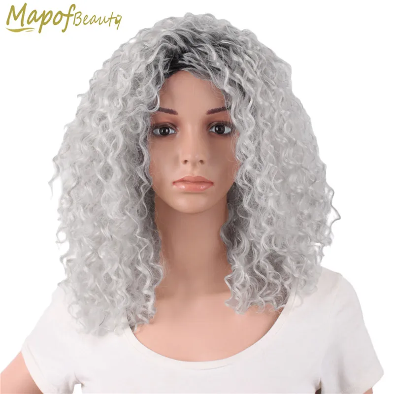 Long Afro Kinky Curly Wig 20" Ombre Mix Grey Black Wigs for Black Women