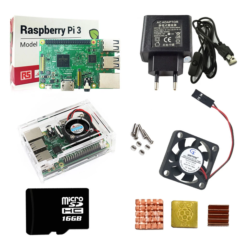 Raspberry Pi 3 комплект + акриловый чехол + ЕС Питание + USB кабель с выключателем + 16 г micro SD карта + теплоотвод с Wi-Fi Bluetooth Raspberry Pi 3 комплект + акриловый чехол + ЕС Питание + USB кабель с выключателем + 16 г micro SD карта + теплоотвод с Wi-Fi Bluetooth