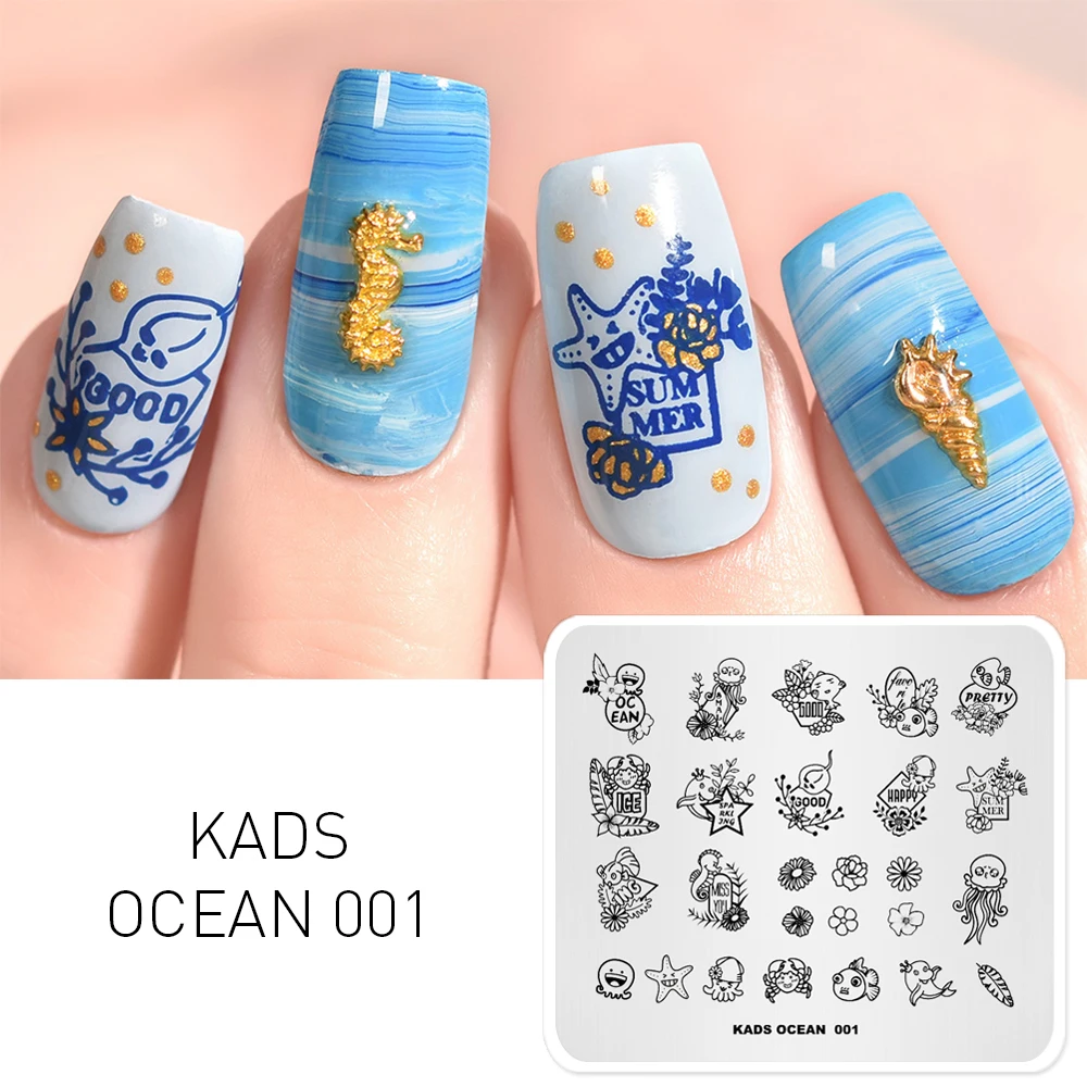 

KADS New Arrival Ocean 001 Series Design Various Cute Sea Fish Starfish Squid Shape Stencil Nails Tool Nail Art Stamping Plate