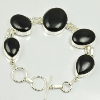 

Black Onyx Bracelet Silver overlay Copper , 23 cm, B2159