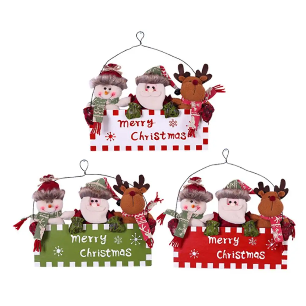 

2018 Christmas Ornaments Cute Wooden Santa Claus Snowman Reindeer Xmas Tree Hanging Decorations Door Wall Pendant