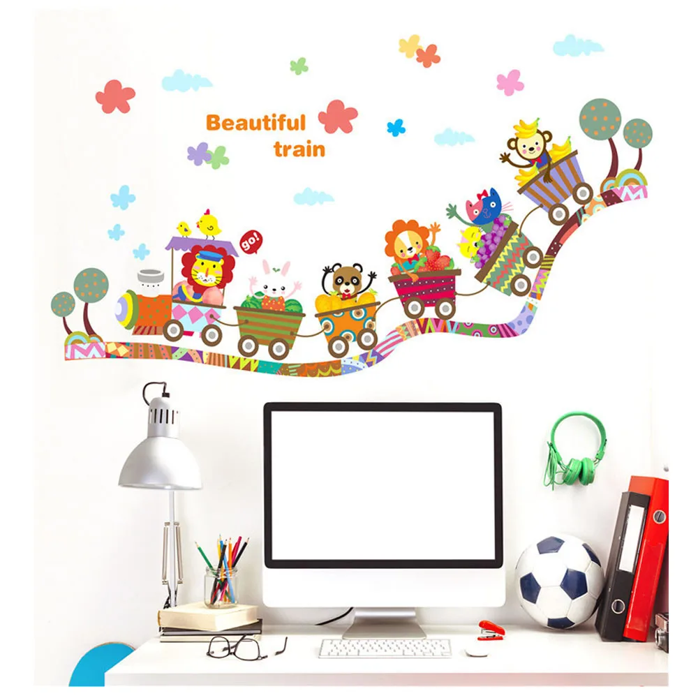 

Children Wall Stickers Cartoon Animal Train Decal Art Removable For Nursery Kids pegatinas paredes decoracion