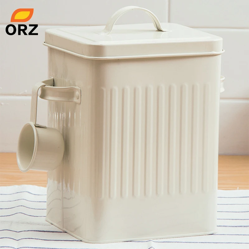 

ORZ Kitchen Bathroom Storage Organizer Box 10L Grain Rice Storage Container Laundry Powder Bin Bread Tin with Scoop Home Decor
