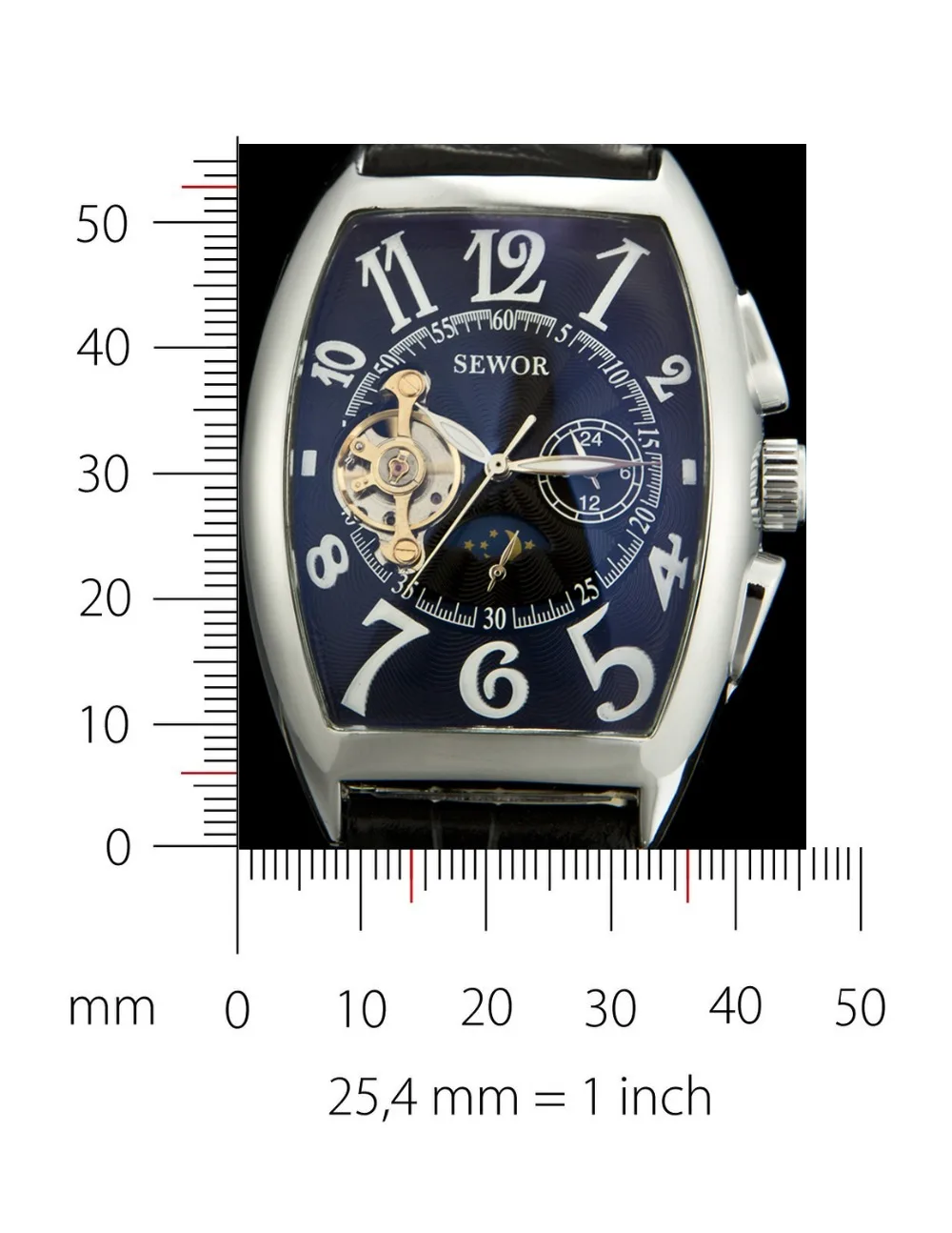 SEWOR роскошный бренд мужские элегантный стиль Tonneau темно синие Moonphase Tourbillon кожа