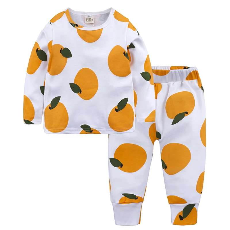 Весна-осень 2 шт. детская Ночная одежда Повседневное хлопок Длинные рукава фруктов футболка+ Штаны комплект одежды для От 2 до 7 лет дети мальчик - Цвет: 3