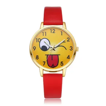 

New Children Kids Quartz Watches Smiling Face PU Leather Strap Analog Quartz Wrist-Watch Fashionable Popular Birthday Gift