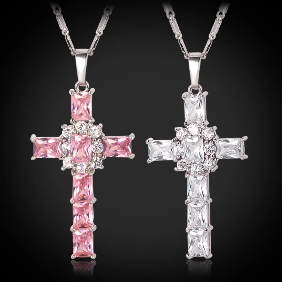 Silver Color Women Jewelry Cubic Zirconia Cross Jesus Choker Necklace