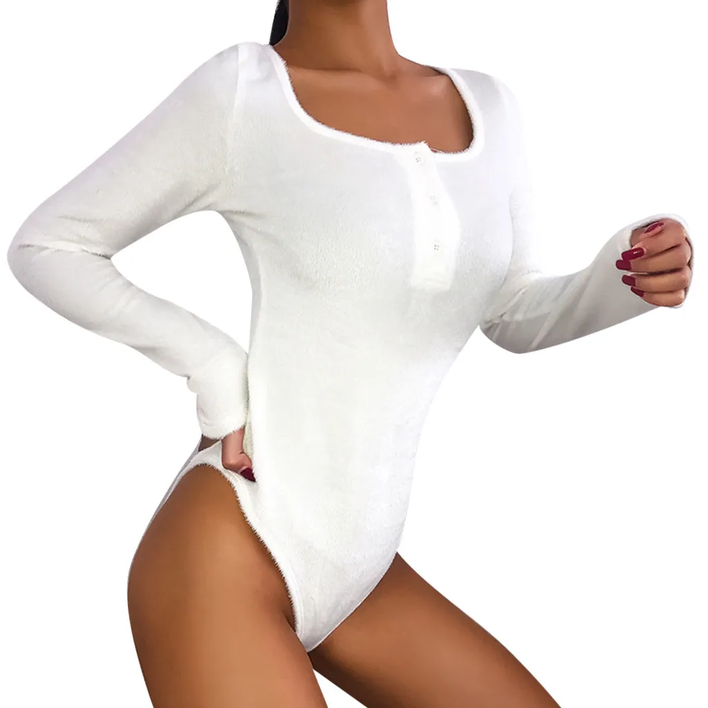 

Summer Women Lady Clubwear Solid Color Long Sleeve Basic V-Neck Bodysuit Slim Fit Body Stretch Bodycon Jumpsuit