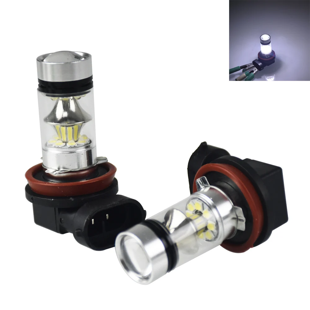 2PCS H8 H11 100W 20 SMD Car Auto LED Fog DRL Daytime Running Lights