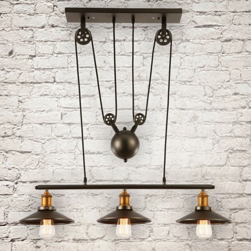 

Loft Vintage Retro Wrought Iron Black Chandelier Adjustable Pulley Industrial Lamps E27 Edison Pendant Lamp Home Light Fixtures