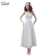 Short Lace Wedding Dresses 2017 A Line Strapless Tea Length Wedding Gown Bridal Gown Plus Size Bride Dress