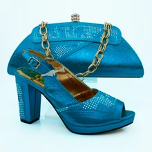 Most Popular Ladies Matching Shoes And Bags /African Shoes And Bag Set For Party In Women Pumps SKY BLUE Color VB1-76