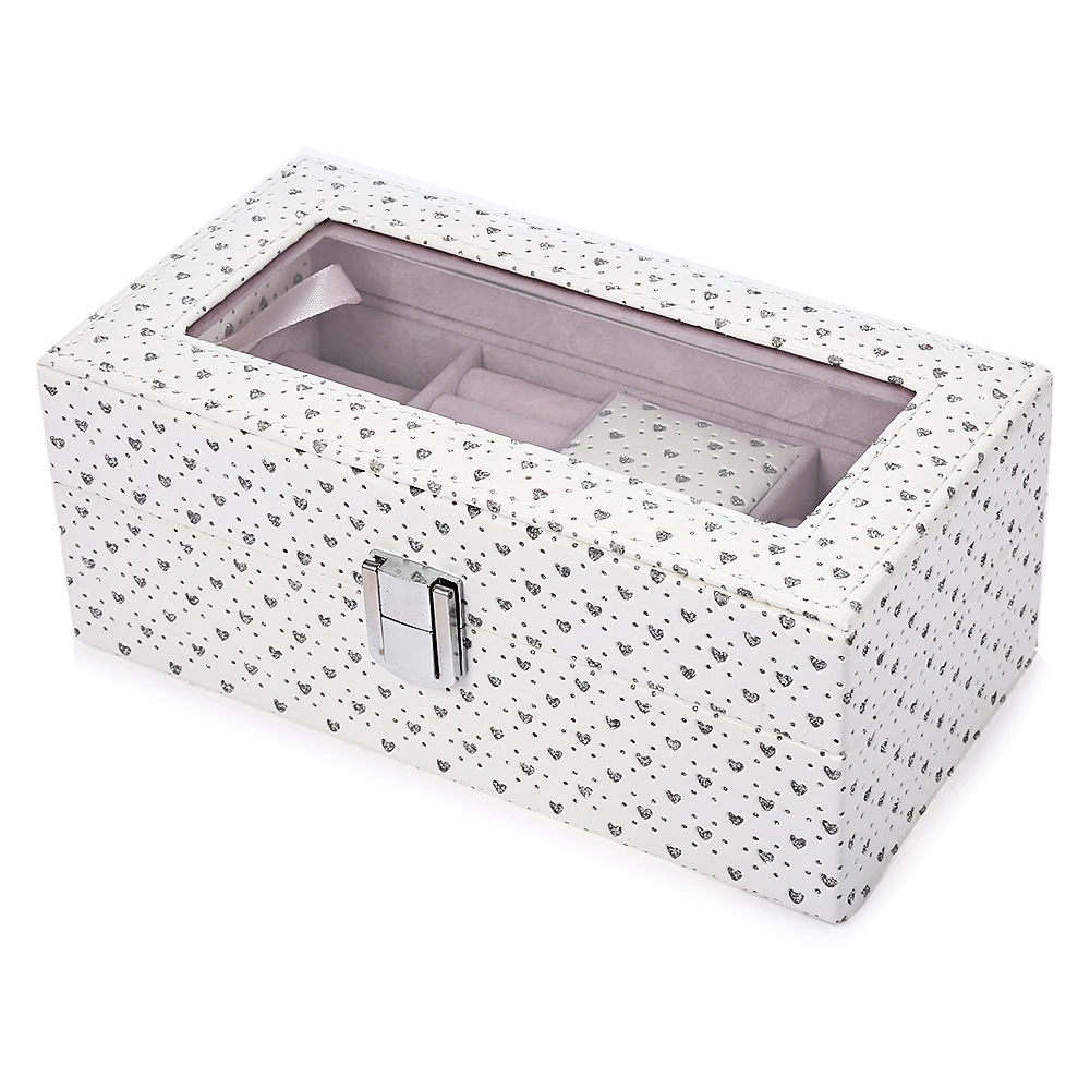 High Quality Watch Box Jewel Windowed Organizer Storage Bracelets Rings Earrings Holder Shining Heart Pink Organizer Watches Box (5)