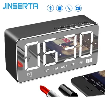 

JINSERTA Digital FM Radio with Alarm Clock LED Light Mirror Smart Bluetooth Speaker Portable Music Player Built-in TF Card Slot
