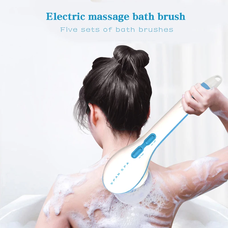 

5 In1 Electric Shower Brush Handheld Spin SPA Massage Cleaning Bath Brush Water Resistant Long Handle Scrub Health Care Tool